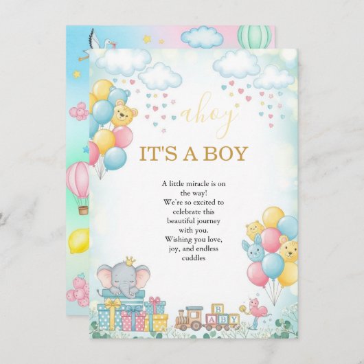 It’s a Boy Cute Baby Shower Invitation Card 招待状 (正面/裏面)