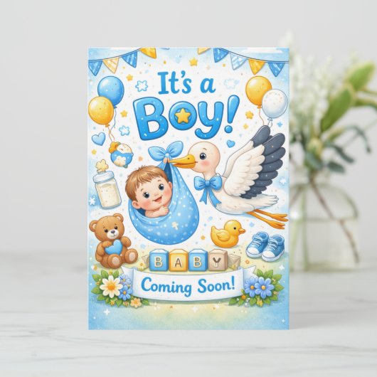 It’s a Boy Design – Baby Announcement 招待状 (スタンド正面)