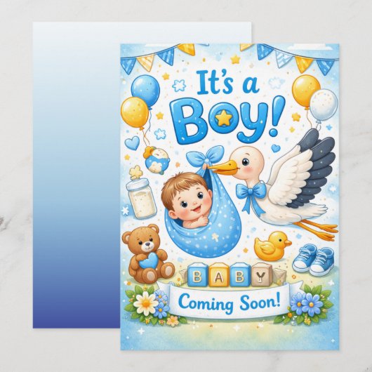 It’s a Boy Design – Baby Announcement  招待状 (正面/裏面)