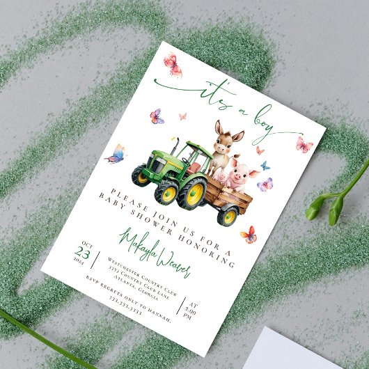 It’s a Boy Tractor Editable Farm Ranch Baby Shower 招待状