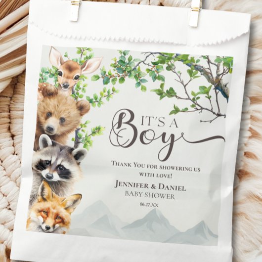 It’s a Boy Woodland Wildlife Baby Shower Thank You フェイバーバッグ