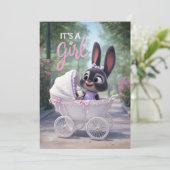 It’s a Girl: Baby Bunny in Pink Lace Stroller 招待状 (スタンド正面)