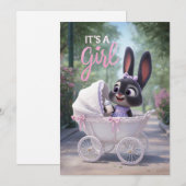 It’s a Girl: Baby Bunny in Pink Lace Stroller 招待状 (正面/裏面)