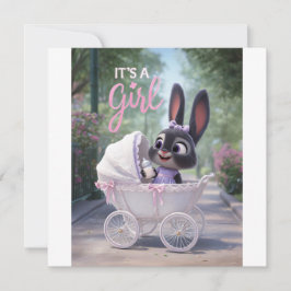 It’s a Girl: Baby Bunny in Pink Lace Stroller 案内状