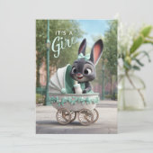 It’s a Girl Baby: Cute Bunny in Green Stroller 招待状 (スタンド正面)