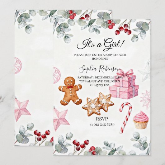 It’s a Girl Baby Shower Invitation 招待状 (正面/裏面)