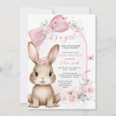 It’s a Girl Bunny Pink Bow Baby Shower Invitation 招待状 (正面)