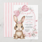 It’s a Girl Bunny Pink Bow Baby Shower Invitation 招待状 (正面/裏面)