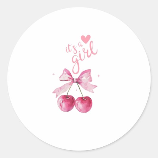 It’s a Girl Cherry Baby Shower Sticker ラウンドシール (正面)