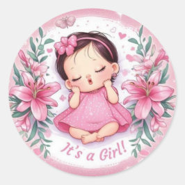 It’s a Girl – Floral Baby Shower Sticker ラウンドシール