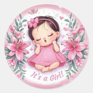 It’s a Girl – Floral Baby Shower Sticker ラウンドシール