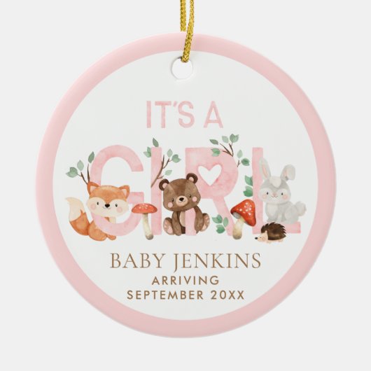 It’s a Girl Woodland Sonogram Photo Christmas セラミックオーナメント (正面)