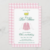 It’s A Par-Three Golf 3rd Birthday Pink Gingham 招待状 (正面/裏面)