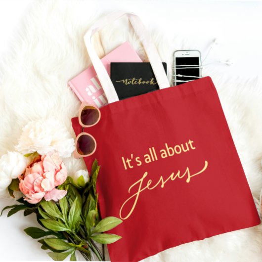 It’s All About Jesus – Elegant Red & Gold Tote Bag トートバッグ