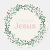 It’s All About Jesus – Pastel Christmas Wreath ラウンドシール (正面)