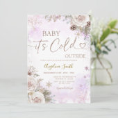  It’s Cold Outside Pink Purple Winter Baby Shower  招待状 (スタンド正面)