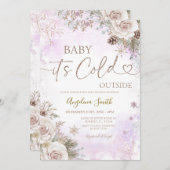  It’s Cold Outside Pink Purple Winter Baby Shower  招待状 (正面/裏面)