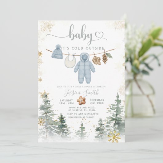 It’s Cold Outside Woodland Baby Shower Invitation  招待状 (スタンド正面)