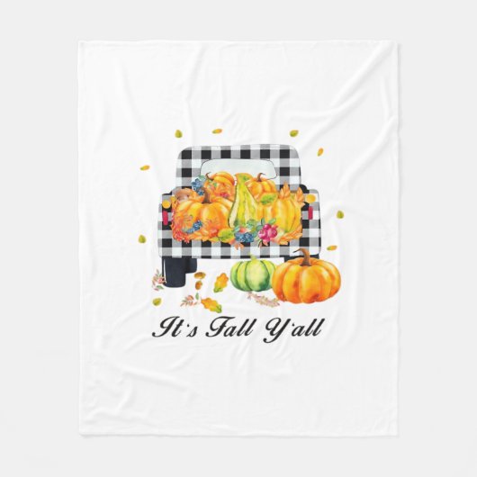 It’s Fall Y’all Autumn Pumpkin Plaid フリースブランケット (正面)