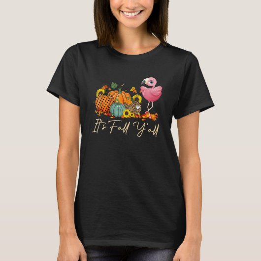 It s Fall Y all Flamingo Leopard Pumpkin Halloween Tシャツ (正面)