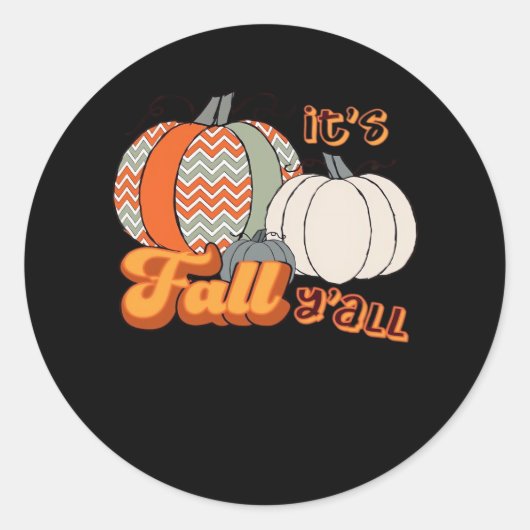 It’s Fall Y’all, Funny Pumpkins Chevron Pattern ラウンドシール (正面)