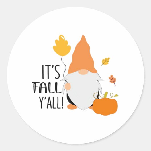 It’s Fall Y’all Gnome Cute Autumn Illustration Gra ラウンドシール (正面)