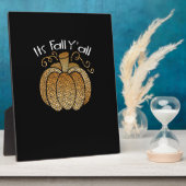 It’s Fall Y’all Leopard Print Pumpkin Rustic Happy フォトプラーク (側面)