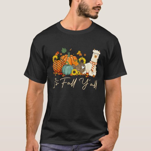 It s Fall Y all Llama Leopard Pumpkin Halloween Fa Tシャツ (正面)