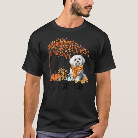 It’s Fall Y’all Maltese Dog Autumn Fall Tree Leopa Tシャツ (正面)