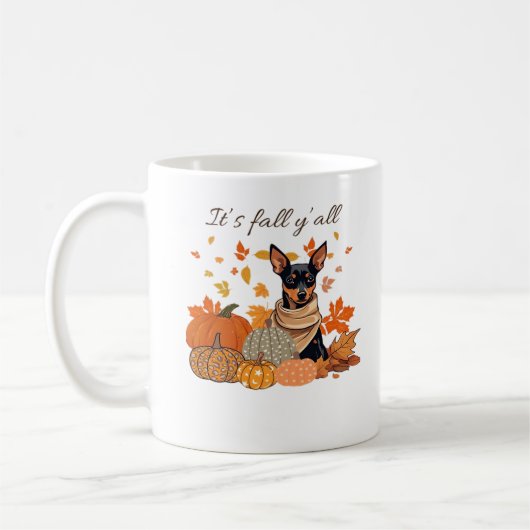 It’s Fall Y’all - Miniature Pinscher With Pumpkins コーヒーマグカップ (左)