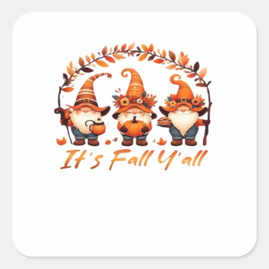 It’s Fall Y’all Pumpkin Gnome Autumn Tree Funny Fa スクエアシール (正面)