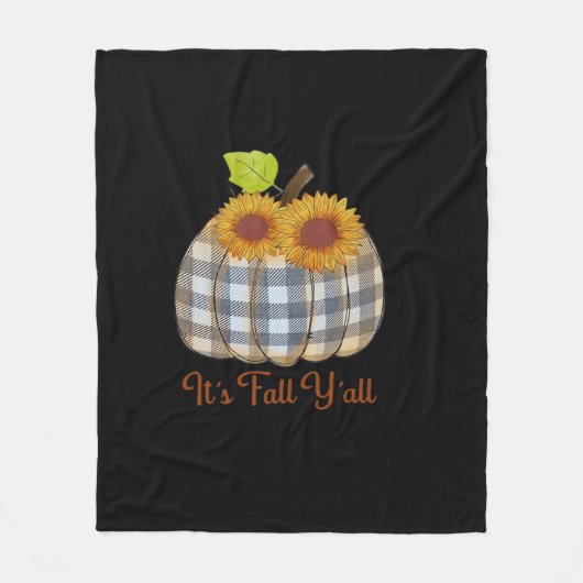 It’s Fall Y’all Pumpkin Plaid Design Halloween Fun フリースブランケット (正面)