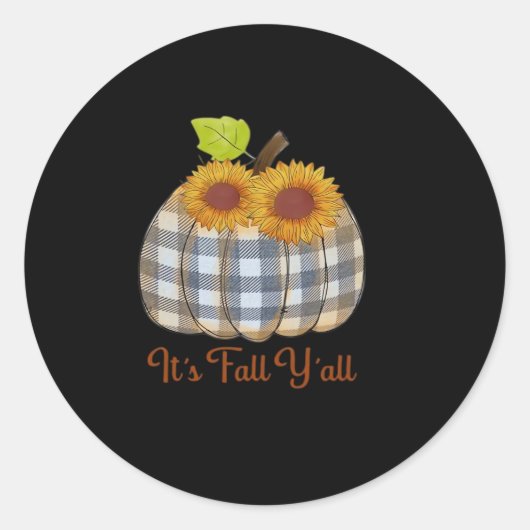 It’s Fall Y’all Pumpkin Plaid Design Halloween Fun ラウンドシール (正面)