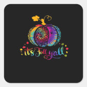 It’s Fall Y’all Tie Dye Leopard Print Pumpkin Hall スクエアシール (正面)