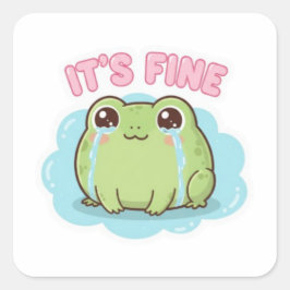 It’s Fine Frog Sticker Cute Crying Frog Meme Kawai スクエアシール
