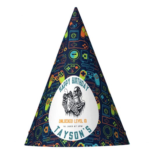 It’s Game On Skull  – Video Game Birthday パーティーハット (正面)