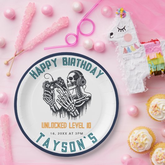 It’s Game On Skull  – Video Game Birthday ペーパープレート (パーティー)