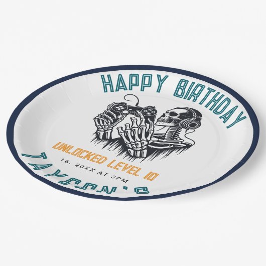 It’s Game On Skull – Video Game Birthday ペーパープレート (アングル)