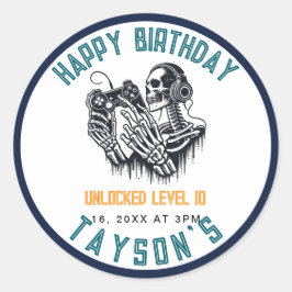 It’s Game On Skull  – Video Game Birthday ラウンドシール