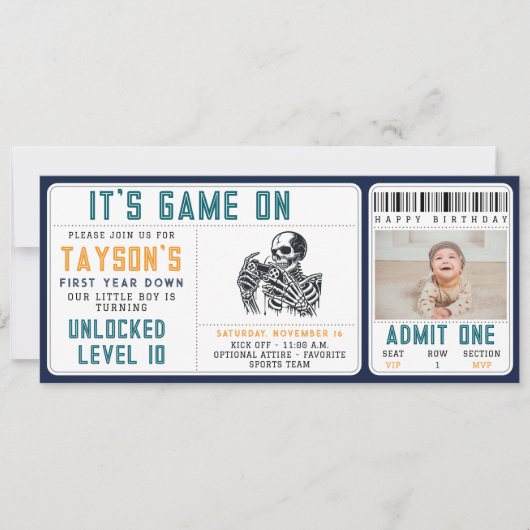 It’s Game On Skull – Video Game Birthday Party 招待状 (正面)