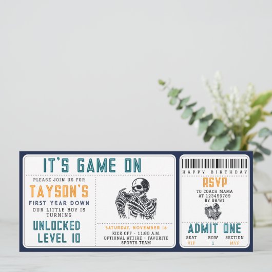 It’s Game On Skull – Video Game Birthday Party 招待状 (スタンド正面)