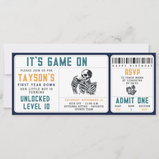 It’s Game On Skull – Video Game Birthday Party 招待状 (正面)