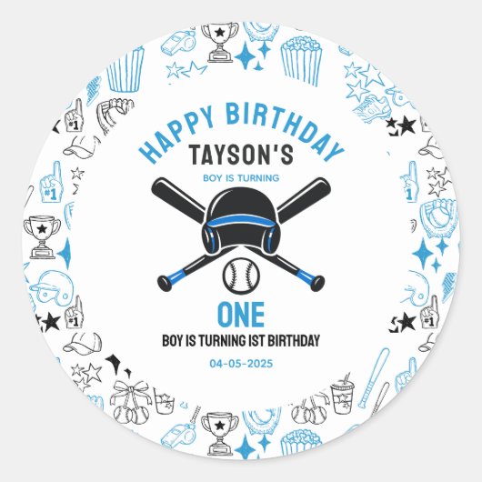 It’s Game Time Baseball 1st Birthday – Fun Kids  ラウンドシール (正面)