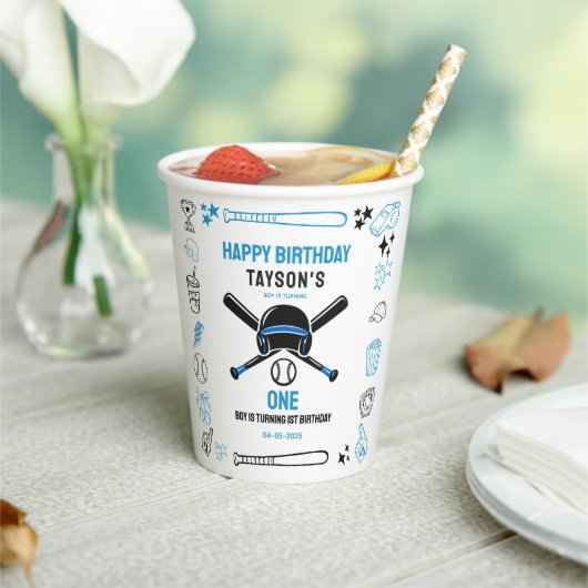 It’s Game Time Baseball 1st Birthday – Fun Kids 紙コップ (インサイチュ)