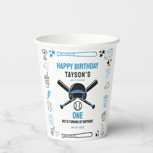 It’s Game Time Baseball 1st Birthday – Fun Kids  紙コップ (裏面)