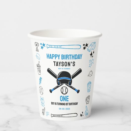 It’s Game Time Baseball 1st Birthday – Fun Kids  紙コップ (正面)
