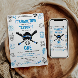 It’s Game Time Baseball 1st Birthday – Fun Sports  招待状