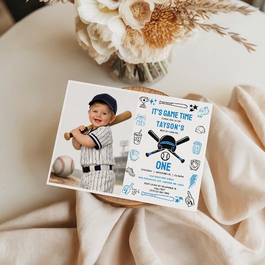 It’s Game Time Baseball 1st Birthday – Fun Sports  招待状