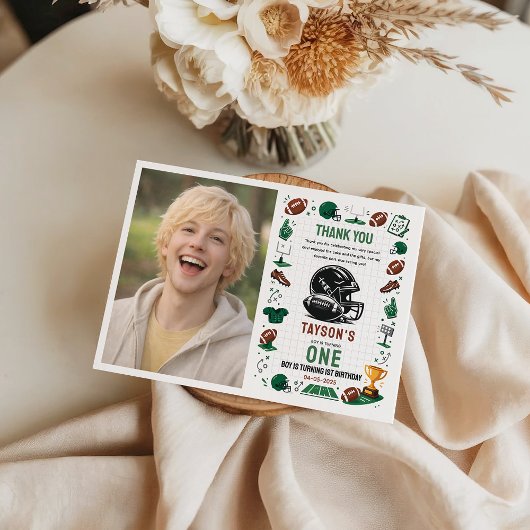 It’s Game Time football 1st Birthday サンキューカード