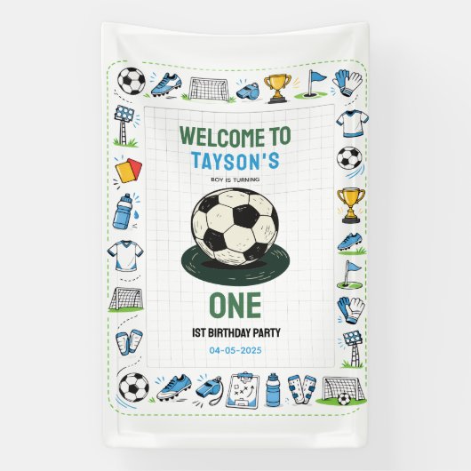 It’s Game Time football 1st Birthday – Fun Kids  横断幕 (縦)